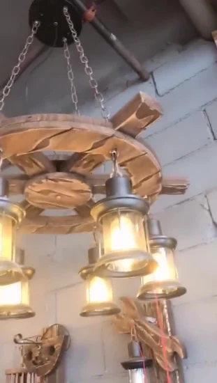 Lámpara de araña de iluminación LED de hierro forjado de madera, decoración de interiores de estilo Industrial nórdico